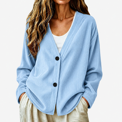 Women's V-Neck Corduroy Knit Cardigan