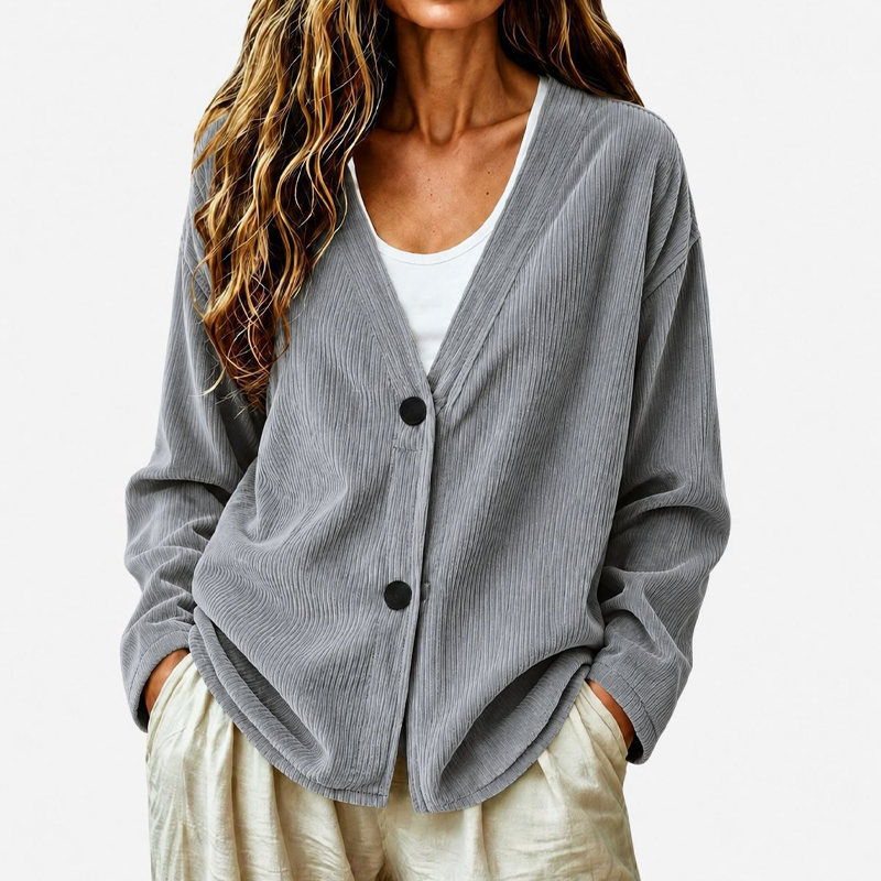 Women's V-Neck Corduroy Knit Cardigan