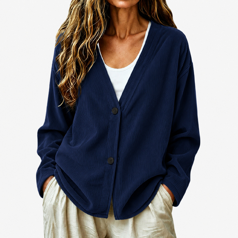 Women's V-Neck Corduroy Knit Cardigan