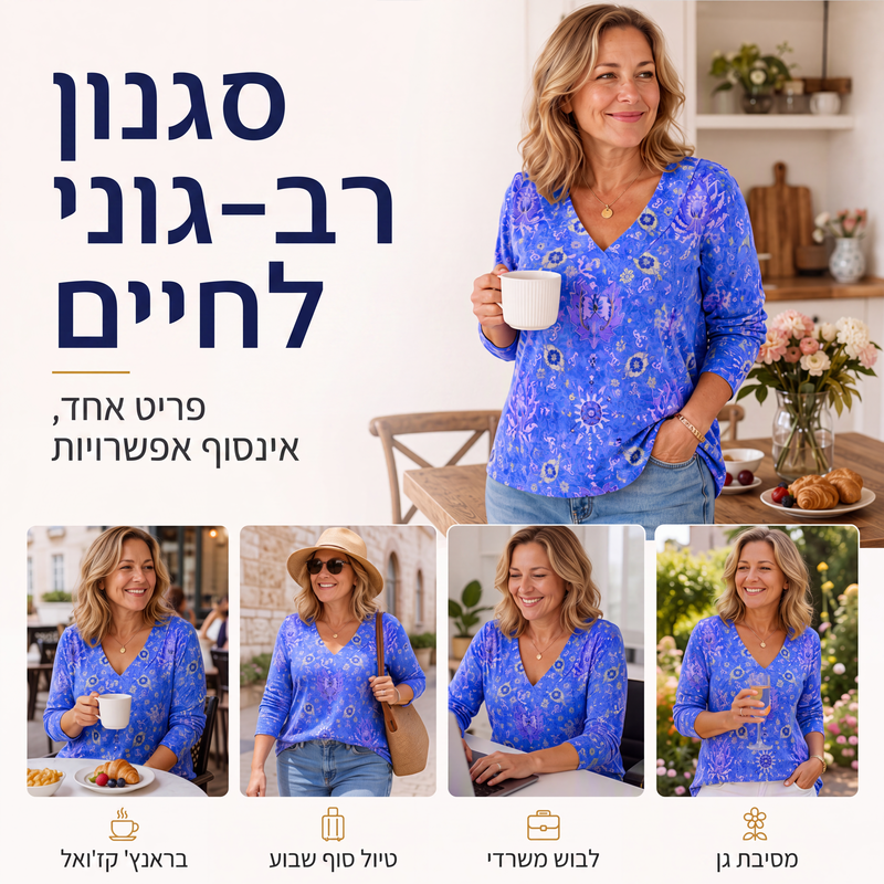 🌸 50% הנחה עכשיו! חולצת נשים אלגנטית עם הדפס פרחוני וצווארון V