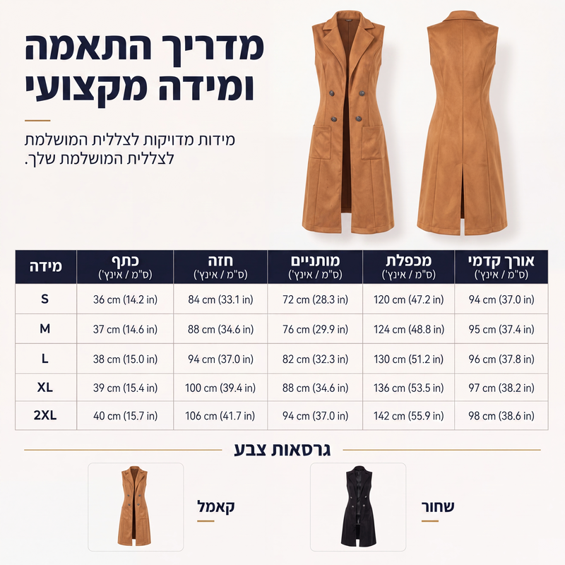 ז'קט נשים שיקי ללא שרוולים פתוח קדמי ארוך