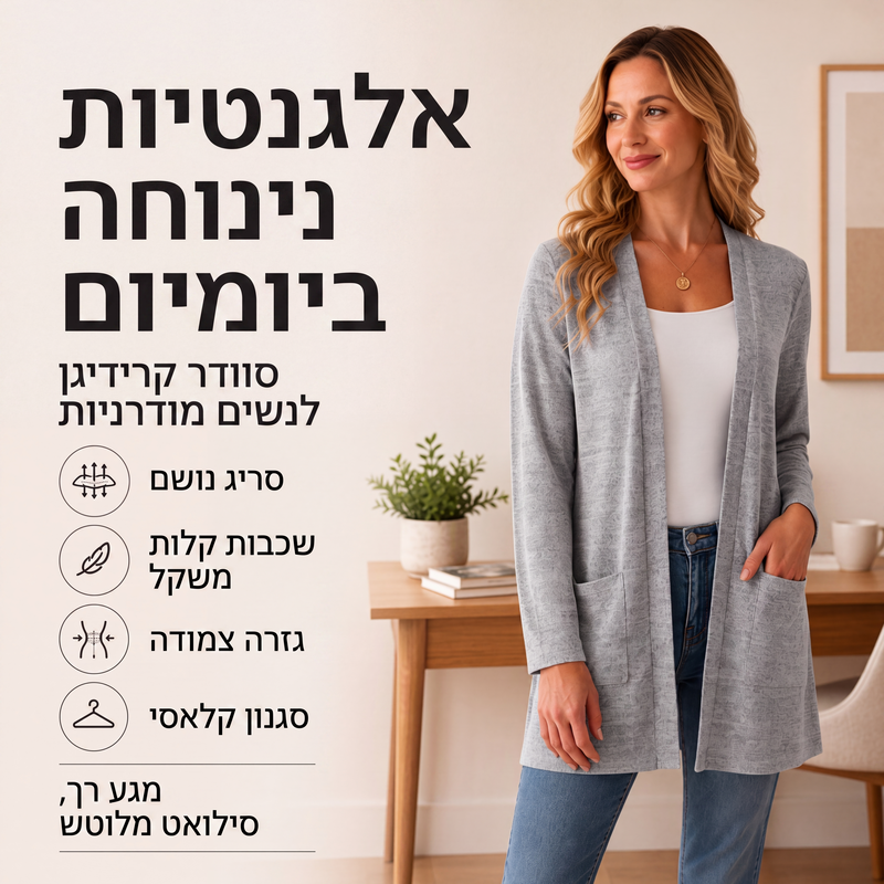 קרדיגן קז'ואל לנשים עם פתיחה קדמית וכיסים