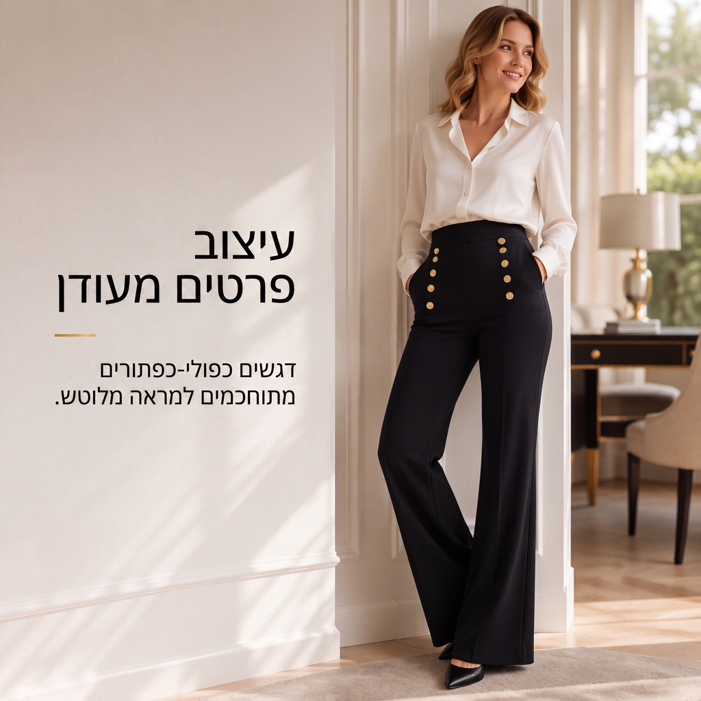 מכנסיים דו-כפתוריים גבוהי מותן לנשים