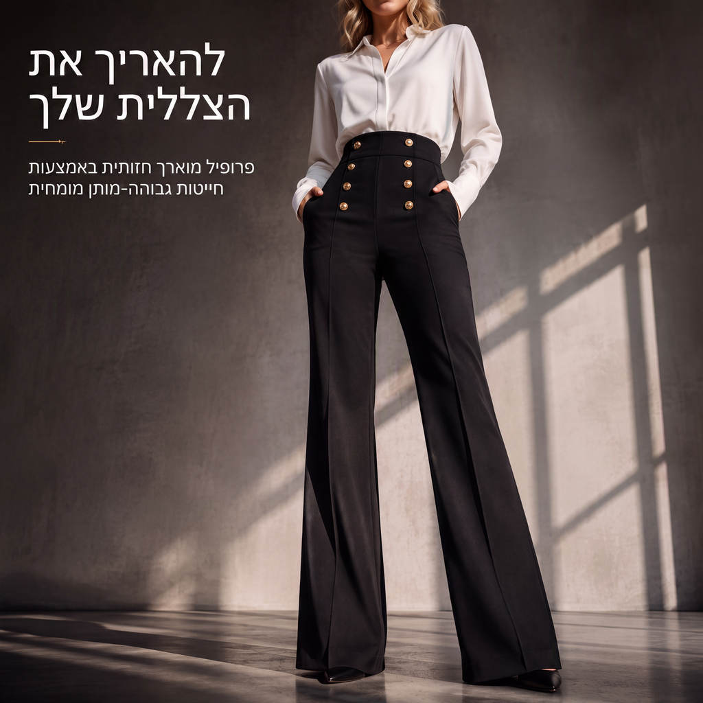 מכנסיים דו-כפתוריים גבוהי מותן לנשים