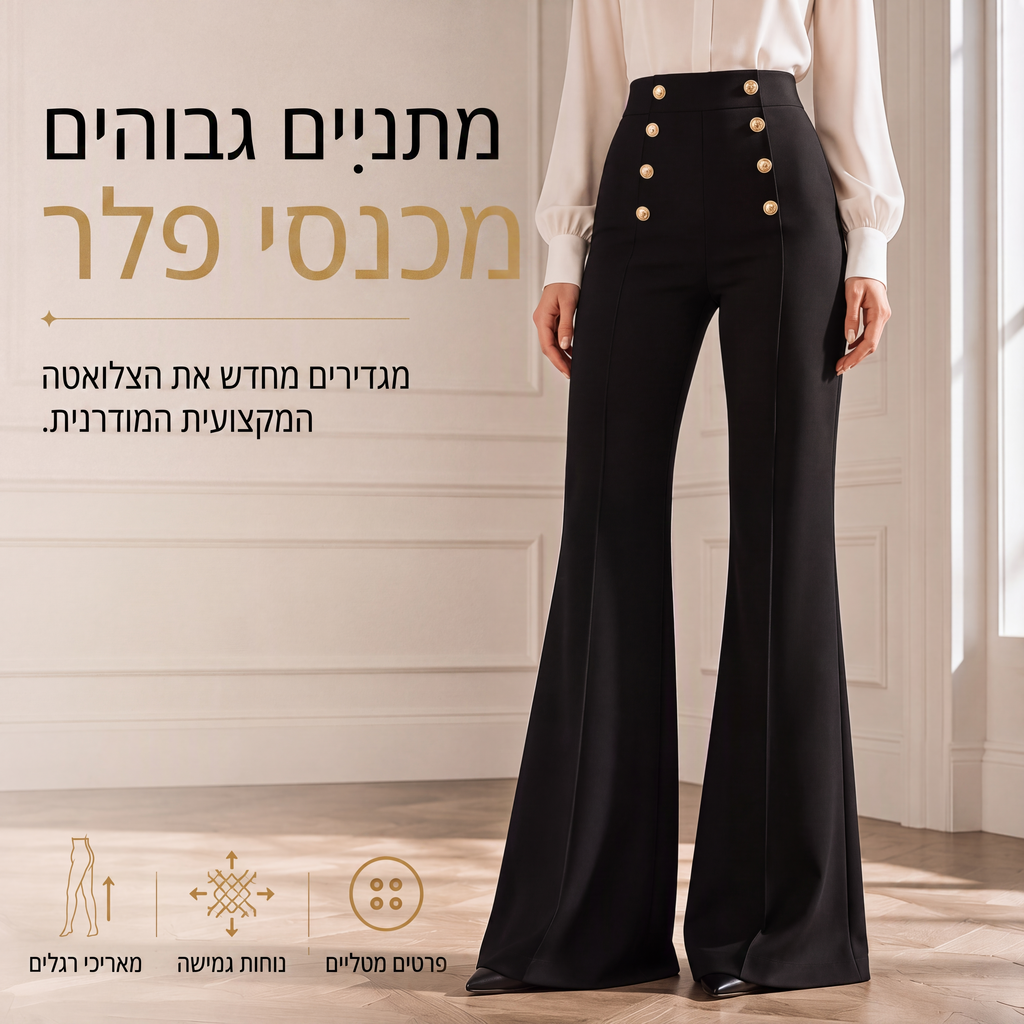 מכנסיים דו-כפתוריים גבוהי מותן לנשים