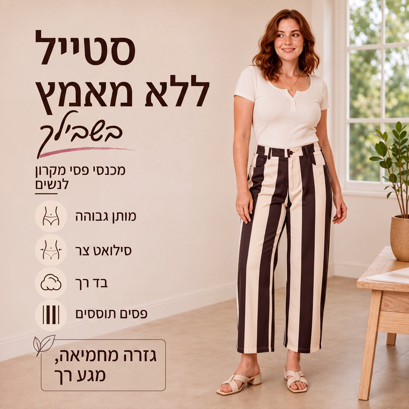 מכנסיים רחבים מפוספסים קז'ואל לנשים