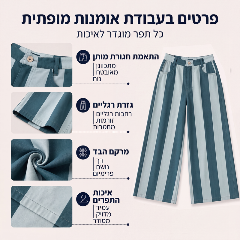 מכנסיים רחבים מפוספסים קז'ואל לנשים