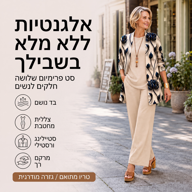 סט 3 חלקים מודפס ואלגנטי לנשים