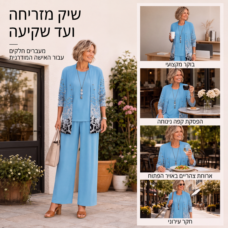 סט 3 חלקים מודפס ואלגנטי לנשים