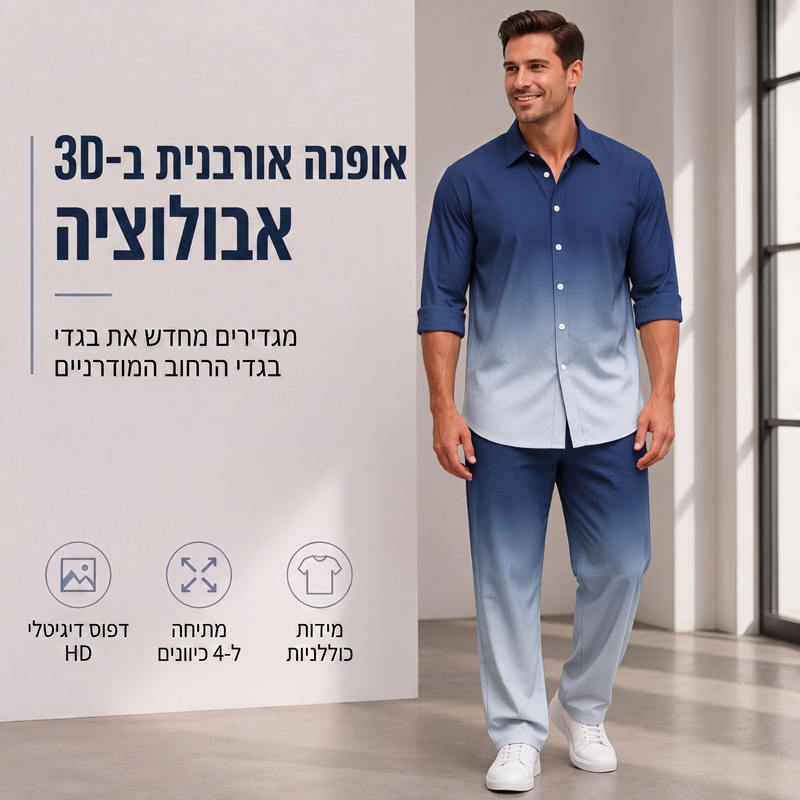 סט חולצת קז'ואל ומכנסיים במידות גדולות לגברים