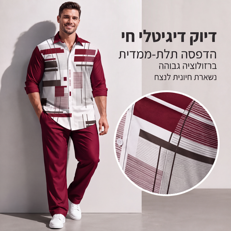 סט חולצת קז'ואל ומכנסיים במידות גדולות לגברים