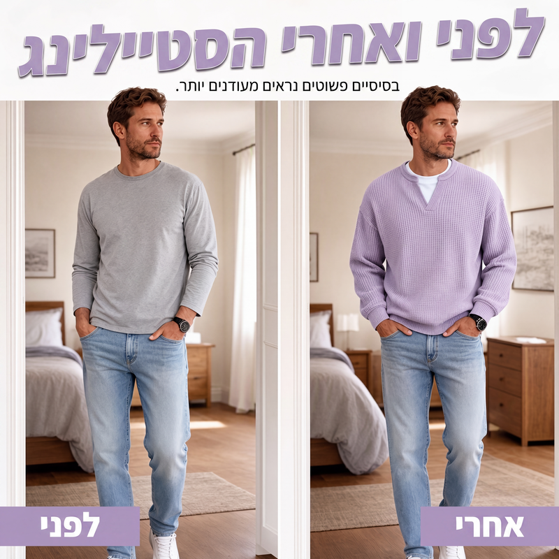 חולצת וופל נוחה מרובדת
