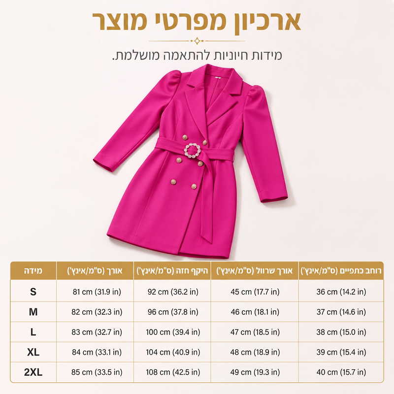 שמלת בלייזר כפולה כפתורים אלגנטית לנשים