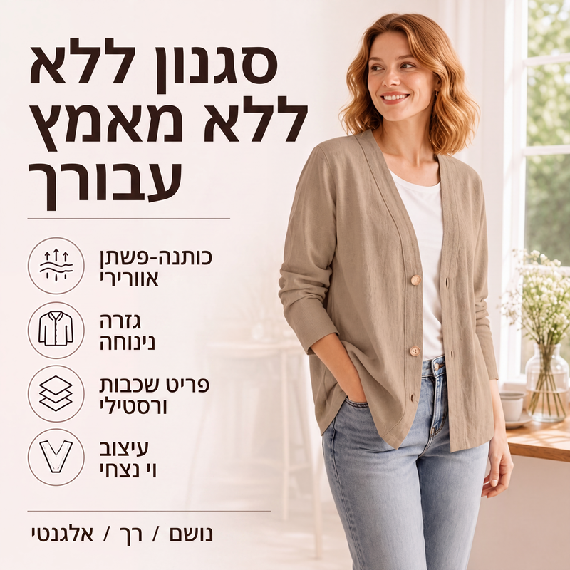 קרדיגן קז'ואלי נושם עם צווארון V לנשים
