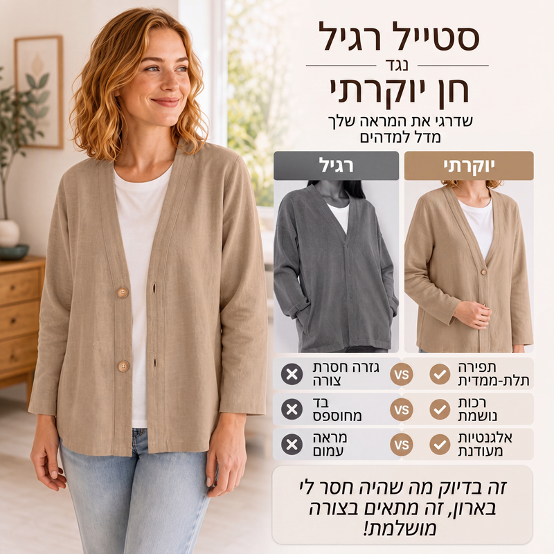 קרדיגן קז'ואלי נושם עם צווארון V לנשים