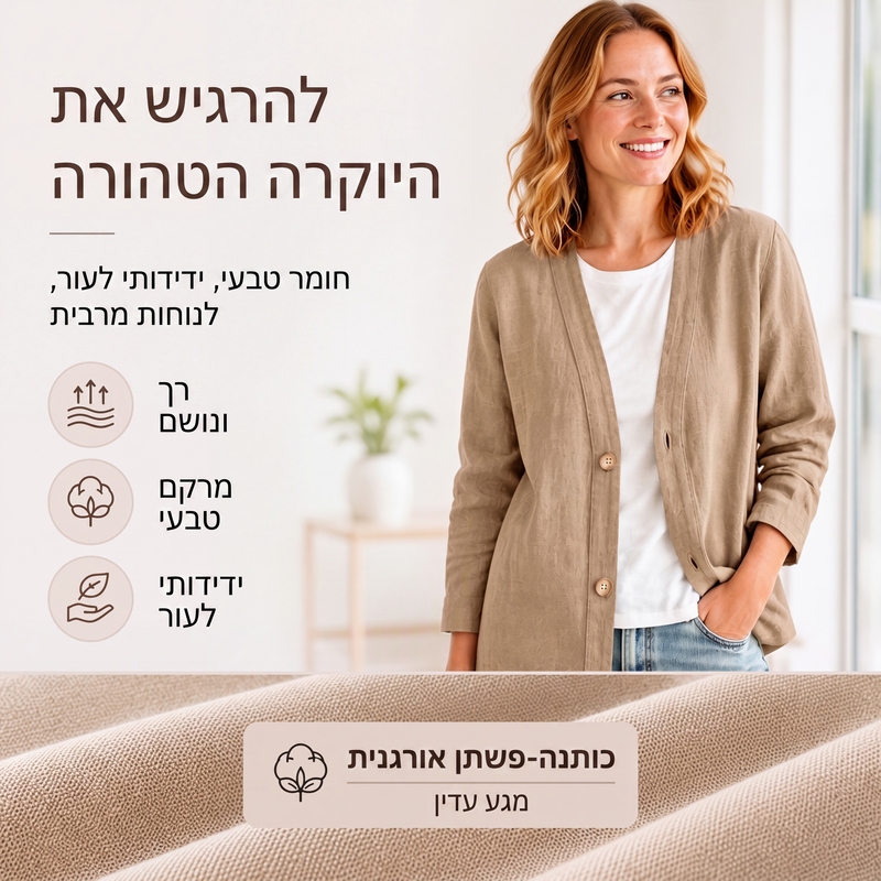 קרדיגן קז'ואלי נושם עם צווארון V לנשים