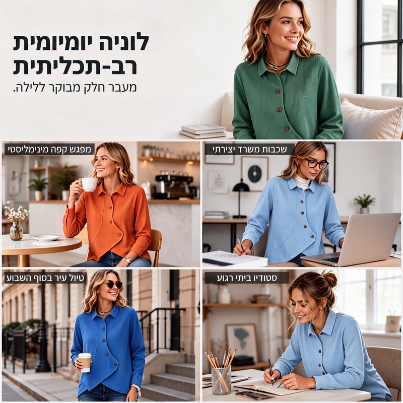 חולצת סריג לנשים עם כפתורים ושוליים לא סדירים