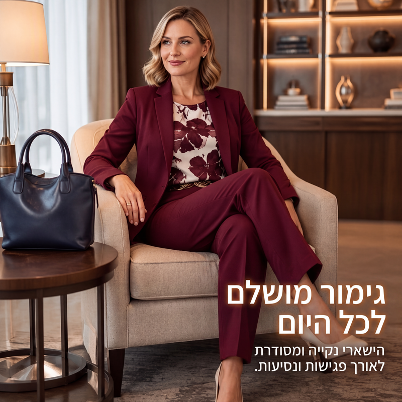 סט חליפה לנשים - 3 חלקים: בלייזר, חולצה עליונה ומכנסיים
