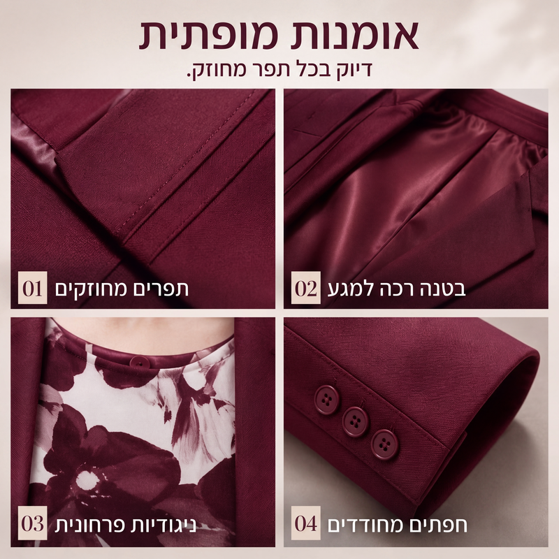 סט חליפה לנשים - 3 חלקים: בלייזר, חולצה עליונה ומכנסיים