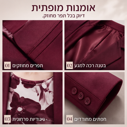 סט חליפה לנשים - 3 חלקים: בלייזר, חולצה עליונה ומכנסיים