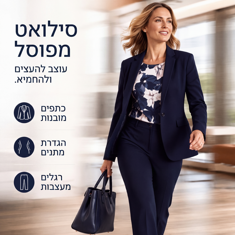 סט חליפה לנשים - 3 חלקים: בלייזר, חולצה עליונה ומכנסיים