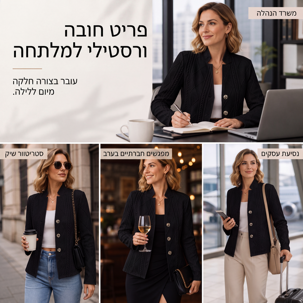 מעיל בלייזר נשים מרוקם עם כפתורים