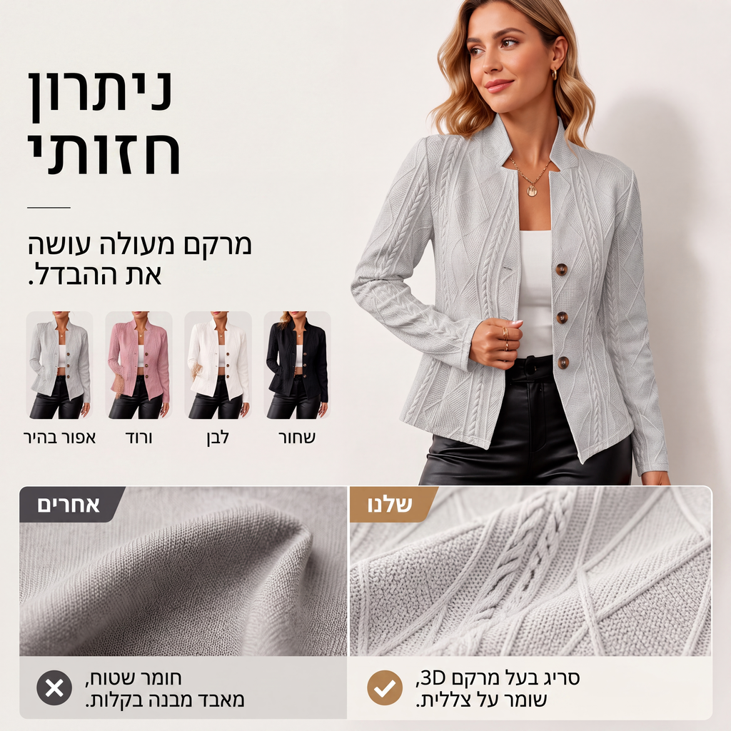 מעיל בלייזר נשים מרוקם עם כפתורים