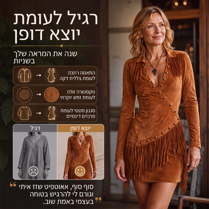 שמלת נשים עם שוליים מרופדים, גזרה צרה ושרוולים ארוכים