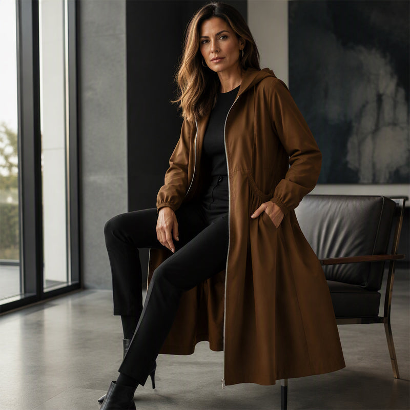 Women's Casual Loose Mid-Length Hooded Jacket