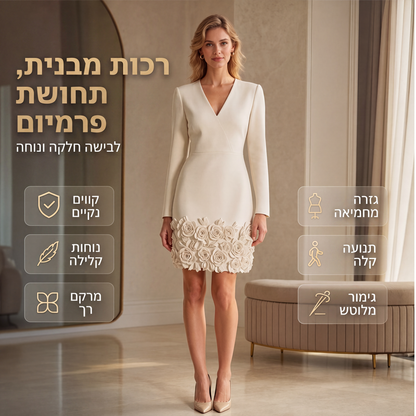 שמלת נשים אלגנטית עם צוואר V ושרוולים ארוכים
