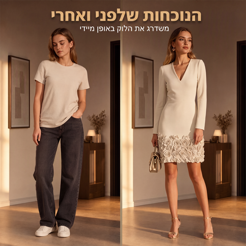 שמלת נשים אלגנטית עם צוואר V ושרוולים ארוכים