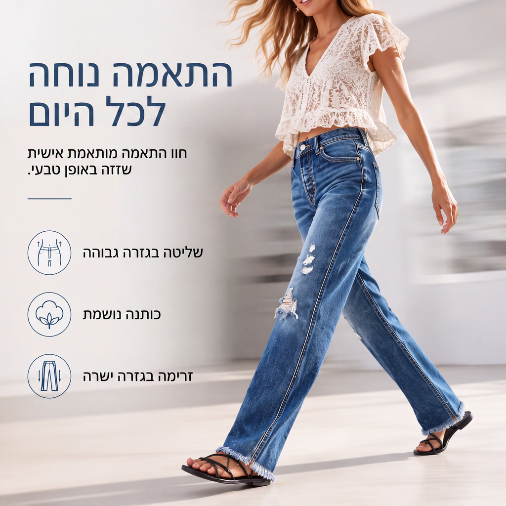 ג'ינסים לנשים בעיצוב מרופד, רגליים ישרות