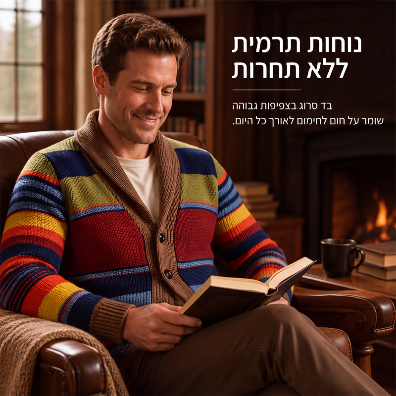 סוודר קרדיגן סרוג מפוספס עם צווארון צעיף לגברים