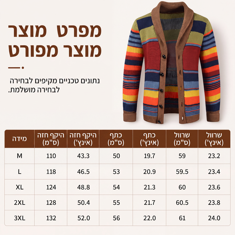 סוודר קרדיגן סרוג מפוספס עם צווארון צעיף לגברים