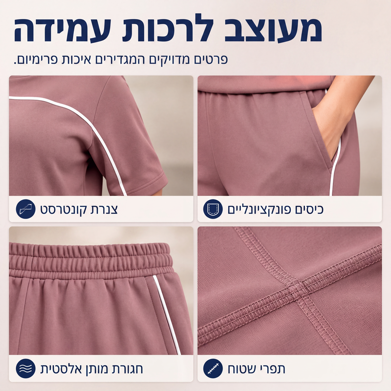 סט טופ קצר שרוול ומכנסיים קז'ואל לנשים