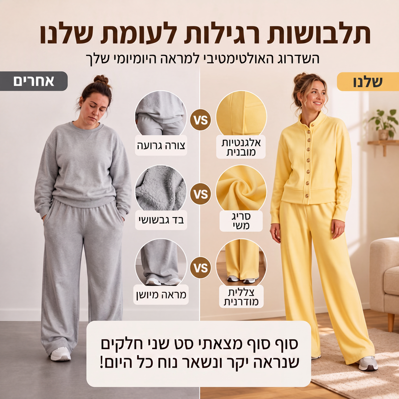 סט קרדיגן עם כפתורים ומכנסיים רחבים לנשים