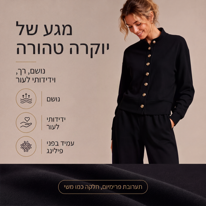 סט קרדיגן עם כפתורים ומכנסיים רחבים לנשים