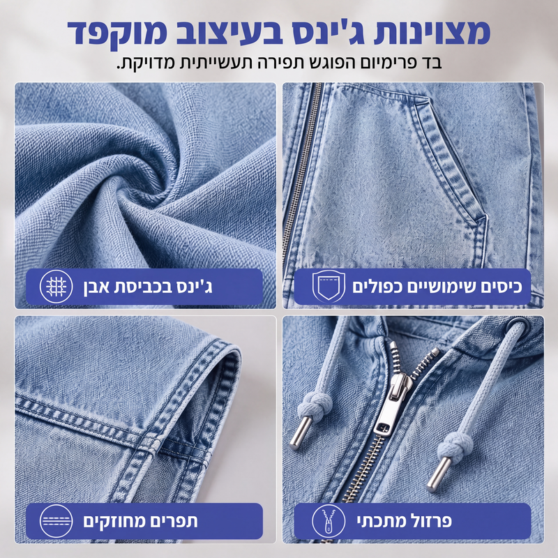 ז'קט ווסט ג'ינס קז'ואל לנשים עם כובע