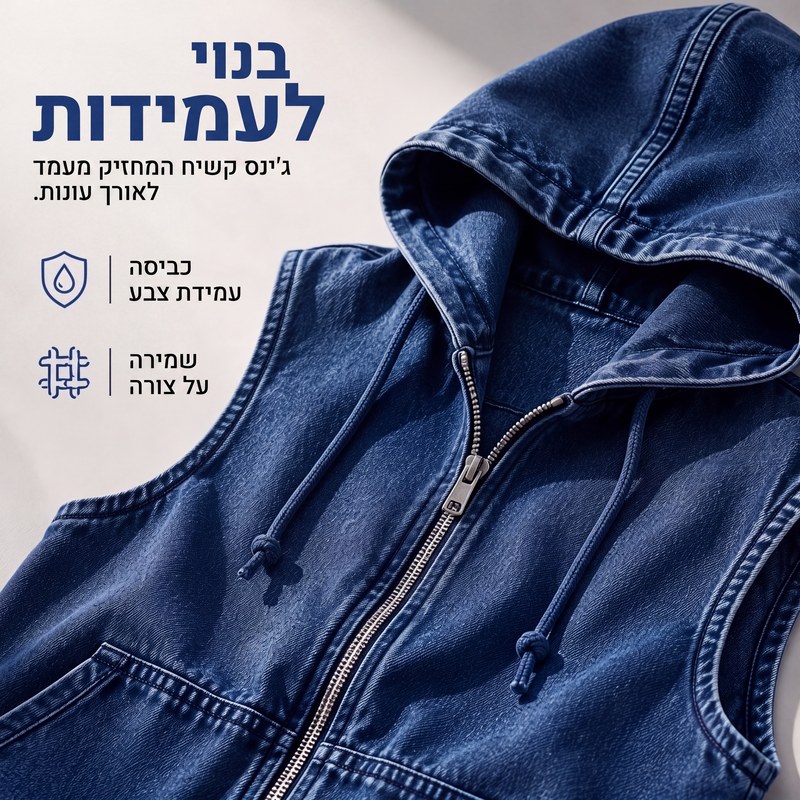 ז'קט ווסט ג'ינס קז'ואל לנשים עם כובע
