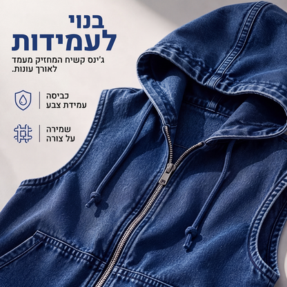 ז'קט ווסט ג'ינס קז'ואל לנשים עם כובע