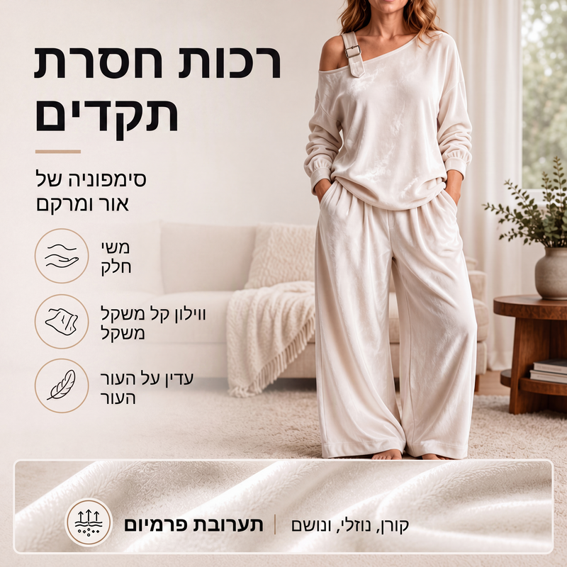 סט חולצת כתף חשופה ומכנסיים רחבים לנשים