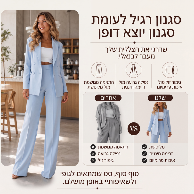 סט חליפה אלגנטית לנשים בלייזר ומכנסיים, 2 חלקים