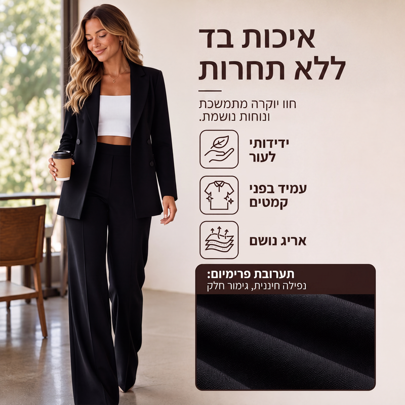 סט חליפה אלגנטית לנשים בלייזר ומכנסיים, 2 חלקים