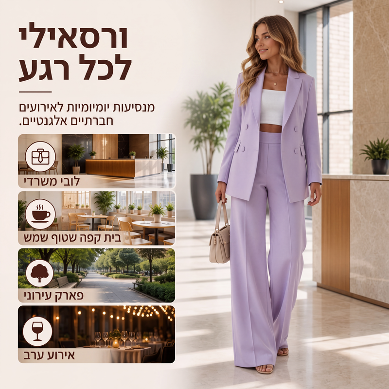 סט חליפה אלגנטית לנשים בלייזר ומכנסיים, 2 חלקים