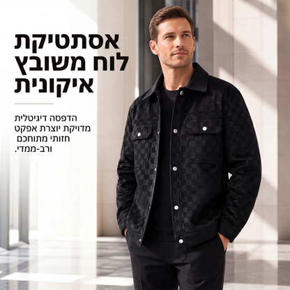 ז'קט גברים מזד מדומה בדוגמת לוח שחמט