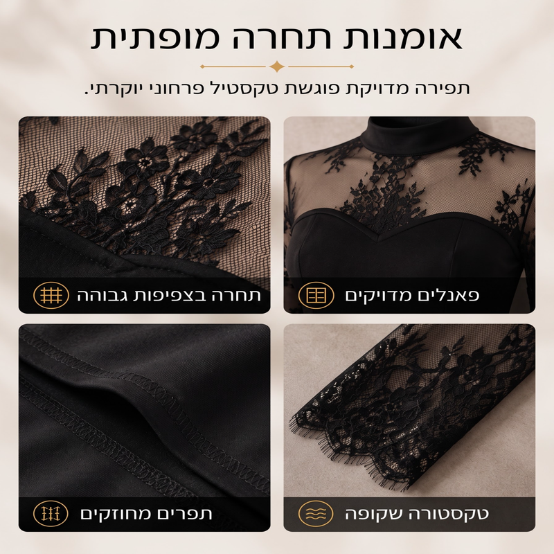 שמלת מקסי לנשים עם שילוב תחרה ושרוולים ארוכים