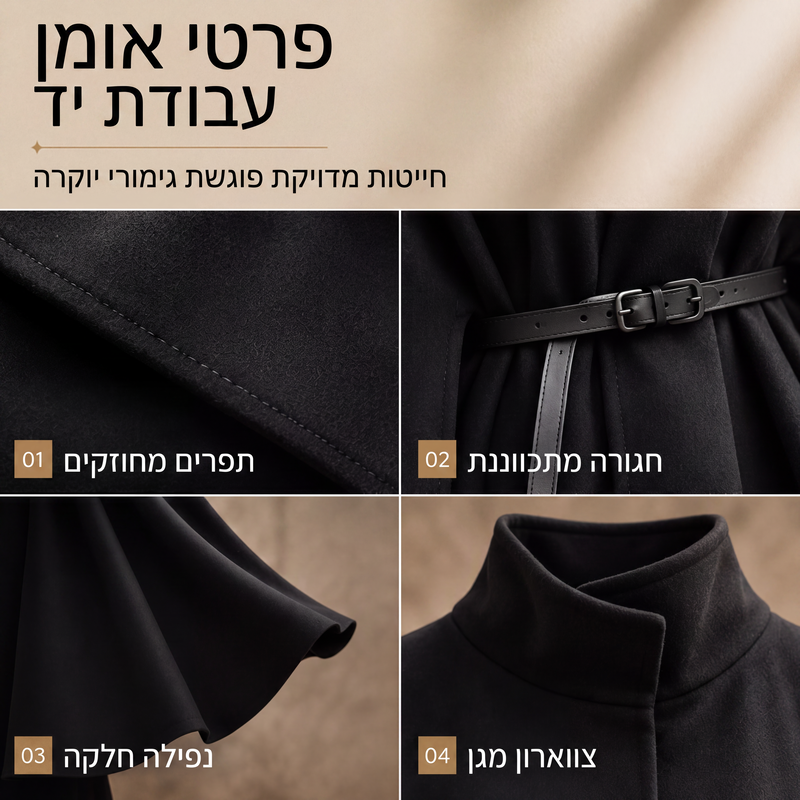מעיל קאפה נשי אלגנטי עם צווארון עמיד