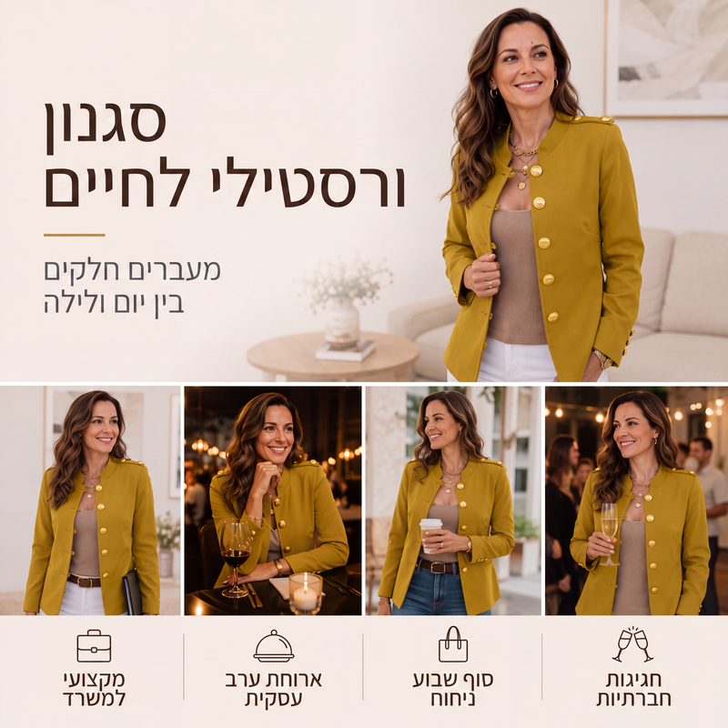 בלזר אלגנטי מצומצם לנשים עם כפתורים מזהב