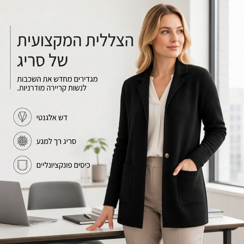 קרדיגן סרוג לנשים עם צווארון