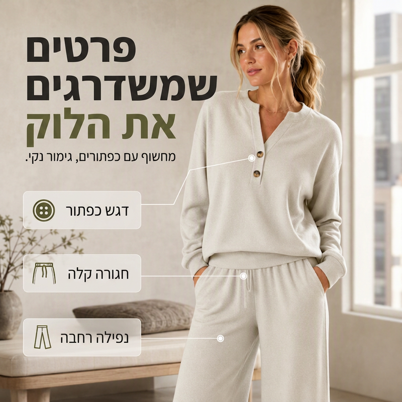 סט טופ קל לשימוש ומכנסיים רחבי רגל לנשים